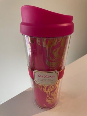 Lilly Pulitzer Hot Pink & Gold Thermal mug **new flawed